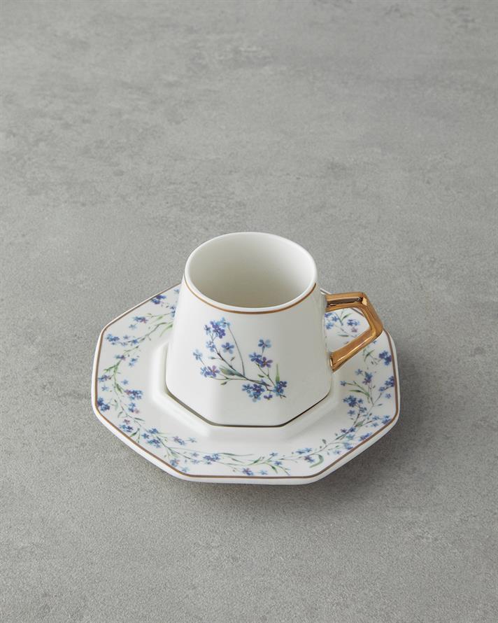 Lavendpetal New Bone China 12 Parça 6 Kişilik Kahve Fincan Takımı 80 ml Mavi