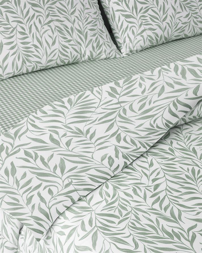 Leaf Dream Kolay Ütülenir Çift Kişilik Çarşaflı Nevresim Takımı 200x220 cm Yeşil