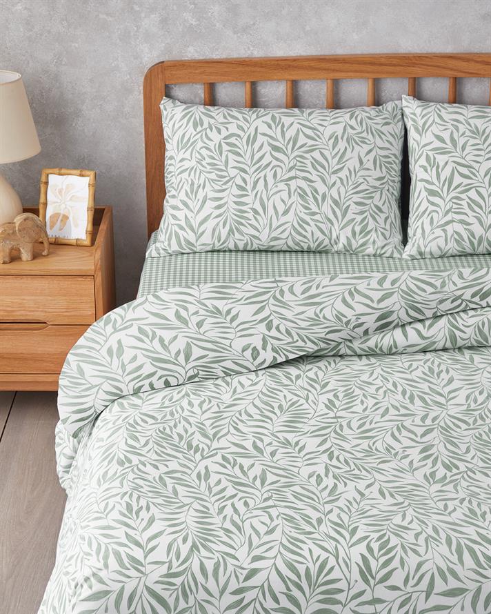 Leaf Dream Kolay Ütülenir Tek Kişilik Nevresim Takımı 160x220 cm Yeşil
