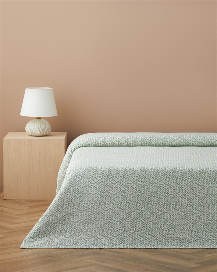 Leafline Baskılı Pamuklu Çift Kişilik Pike 200x220 cm Yeşil