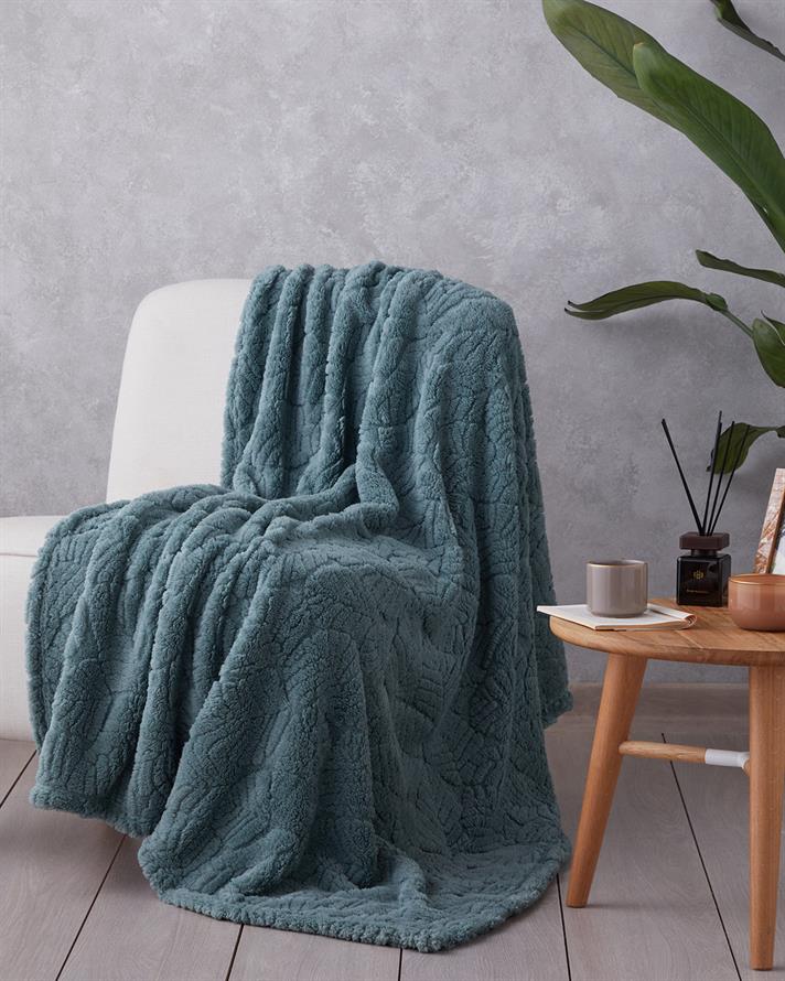 Leafy Garden Jakarlı Wellsoft Tv Battaniye 120x160 cm Adaçayı