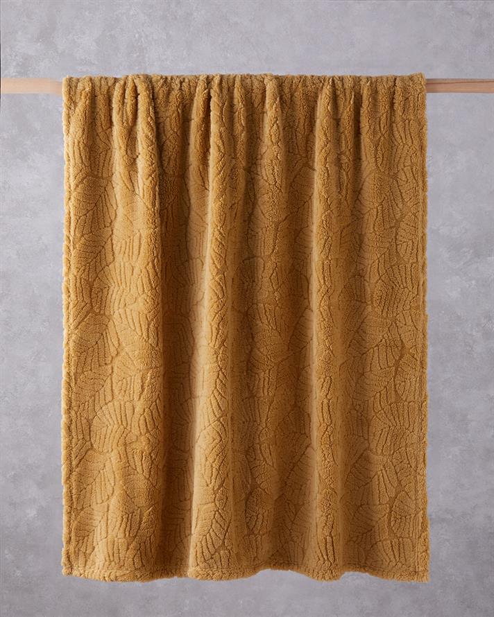 Leafy Garden Jakarlı Wellsoft Tv Battaniye 120x160 cm Hardal