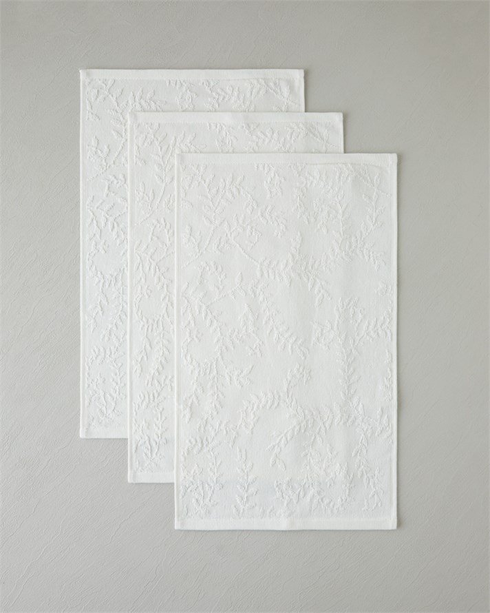 Leafy Touch %100 Pamuk Jakarlı 3lü El Havlusu Seti 30x50 cm Ekru