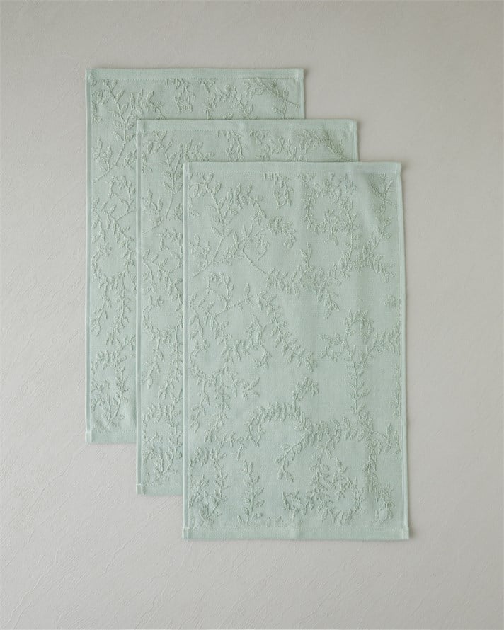 Leafy Touch %100 Pamuk Jakarlı 3lü El Havlusu Seti 30x50 cm Yeşil