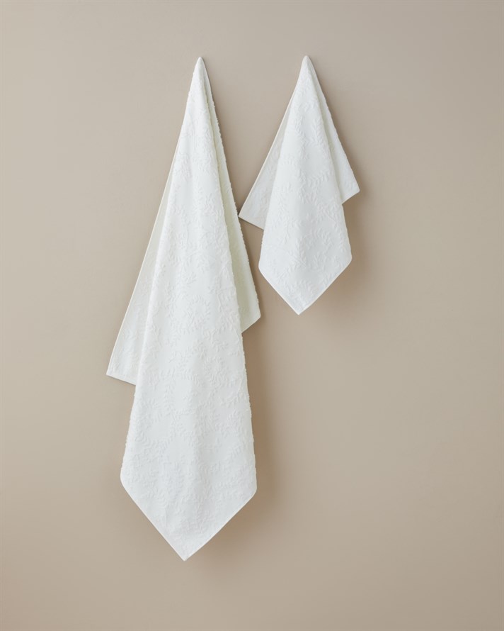 Leafy Touch Pamuk Jakarlı Banyo Havlusu 90x150 cm Ekru