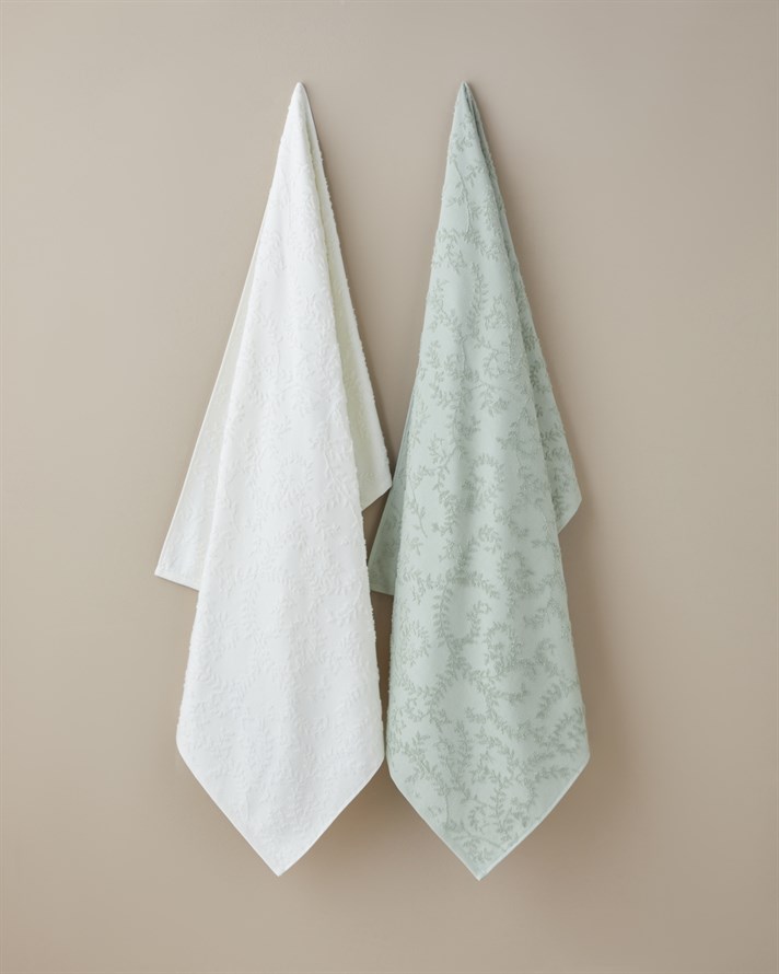 Leafy Touch %100 Pamuk Jakarlı Banyo Havlusu 90x150 cm Ekru