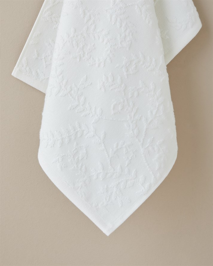 Leafy Touch Pamuk Jakarlı Banyo Havlusu 90x150 cm Ekru