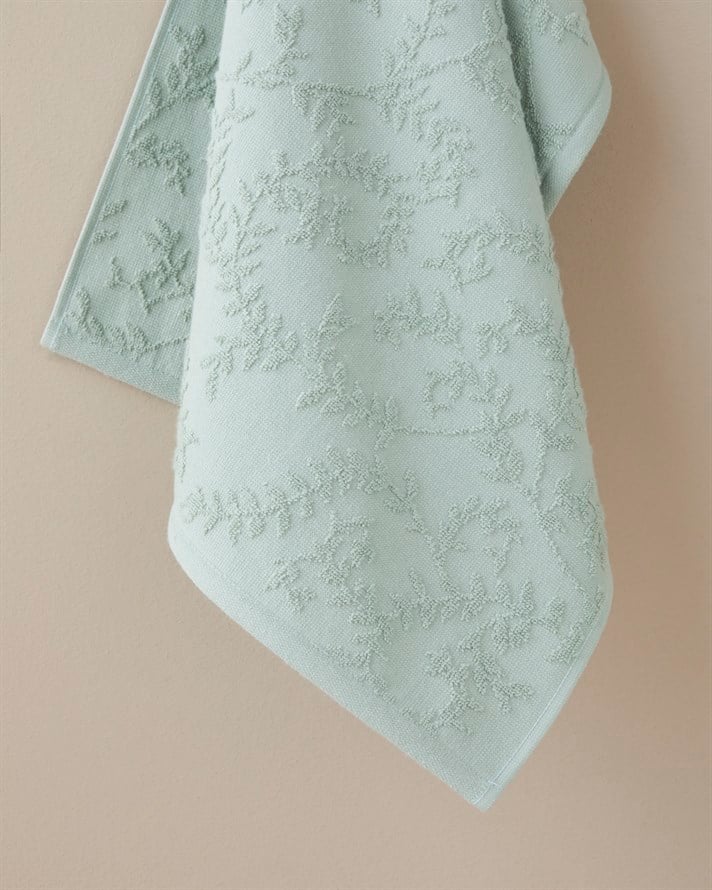 Leafy Touch Pamuk Jakarlı Banyo Havlusu 90x150 cm Yeşil