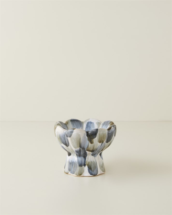 Leina Stoneware Dekoratif 14x14x11 cm Mavi-Beyaz