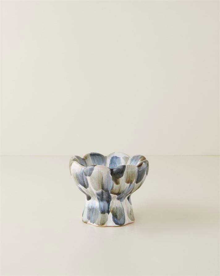 Leina Stoneware Dekoratif 14x14x11 cm Mavi-Beyaz