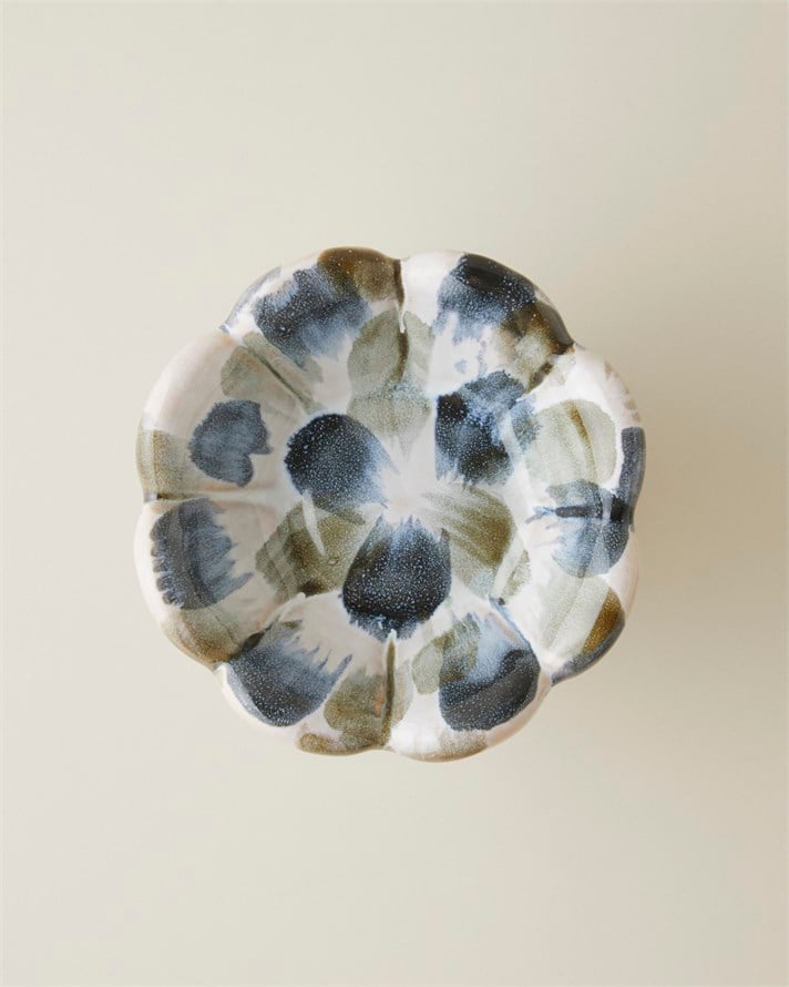 Leina Stoneware Dekoratif 18x18x8 cm Mavi-Beyaz