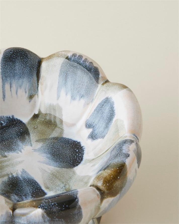 Leina Stoneware Dekoratif 18x18x8 cm Mavi-Beyaz