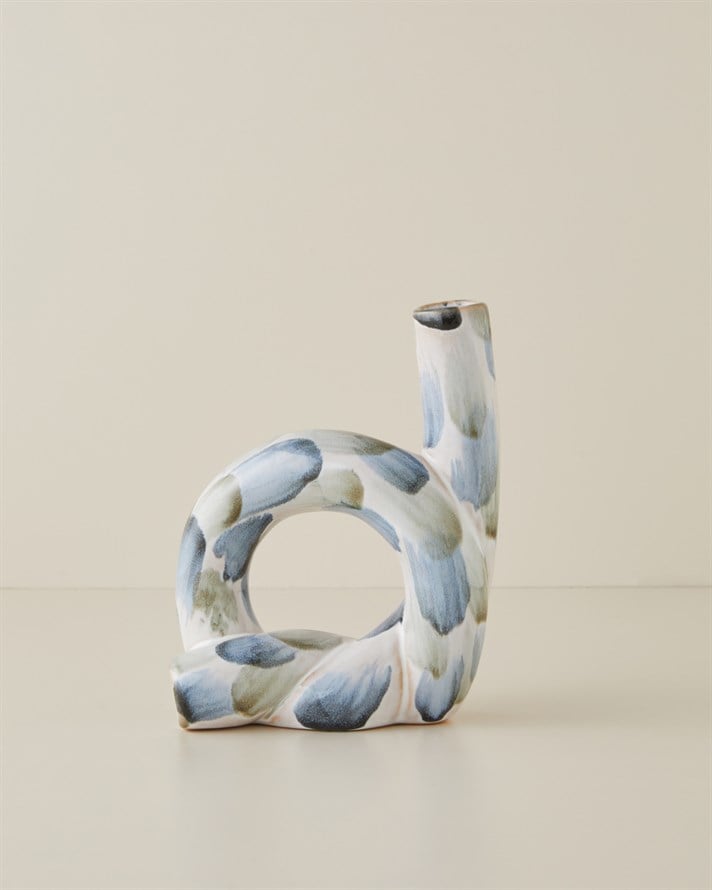 Leina Stoneware Vazo 19 cm Mavi-Beyaz