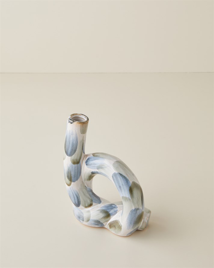 Leina Stoneware Vazo 19 cm Mavi-Beyaz