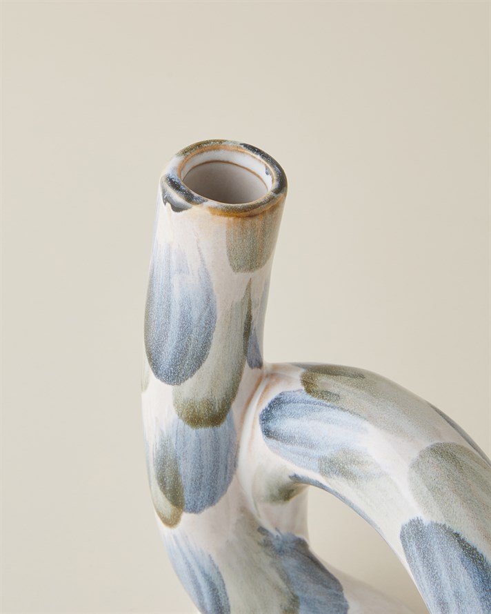 Leina Stoneware Vazo 19 cm Mavi-Beyaz