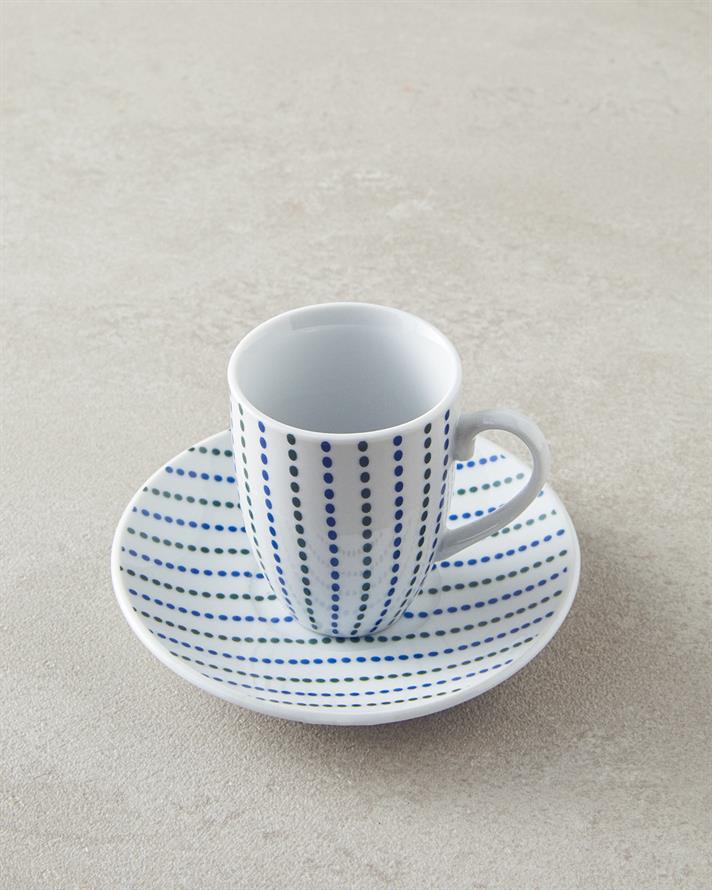 Lena Porselen Kahve Fincan Takımı 12 Parça 6 Kişilik Mavi-Yeşil