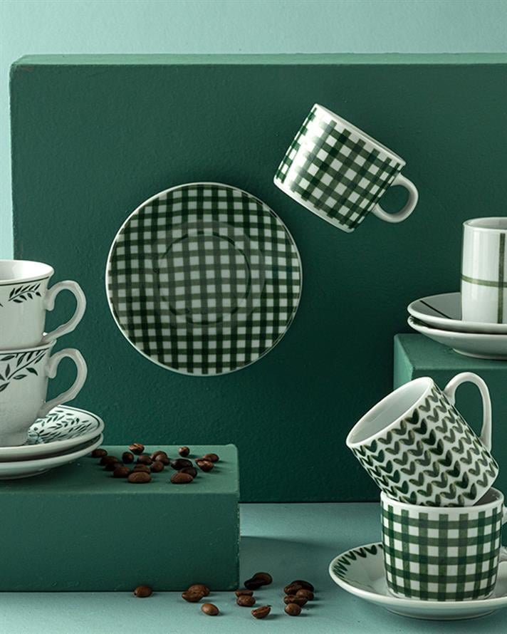 Leno Porselen Kahve Fincan Takımı 4 Parça 2 Kişilik Yeşil