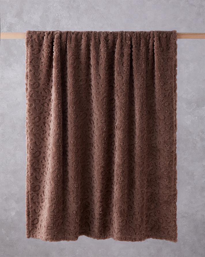 Leopard Jakarlı Wellsoft Tv Battaniye 120x160 cm Koyu Bej