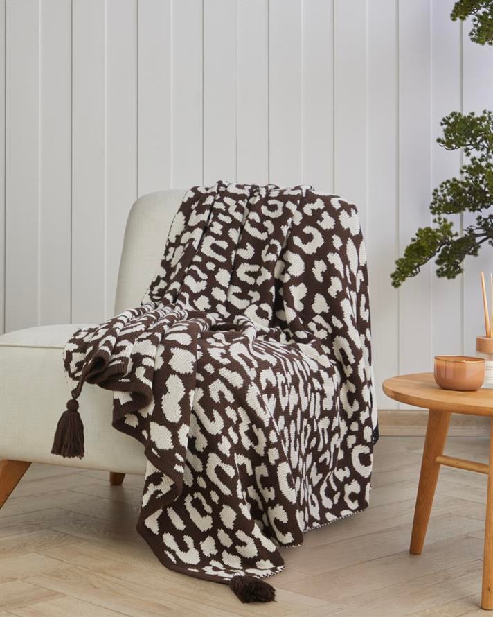Leopardo Koltuk Şalı 130x170 cm Kahve - Bej