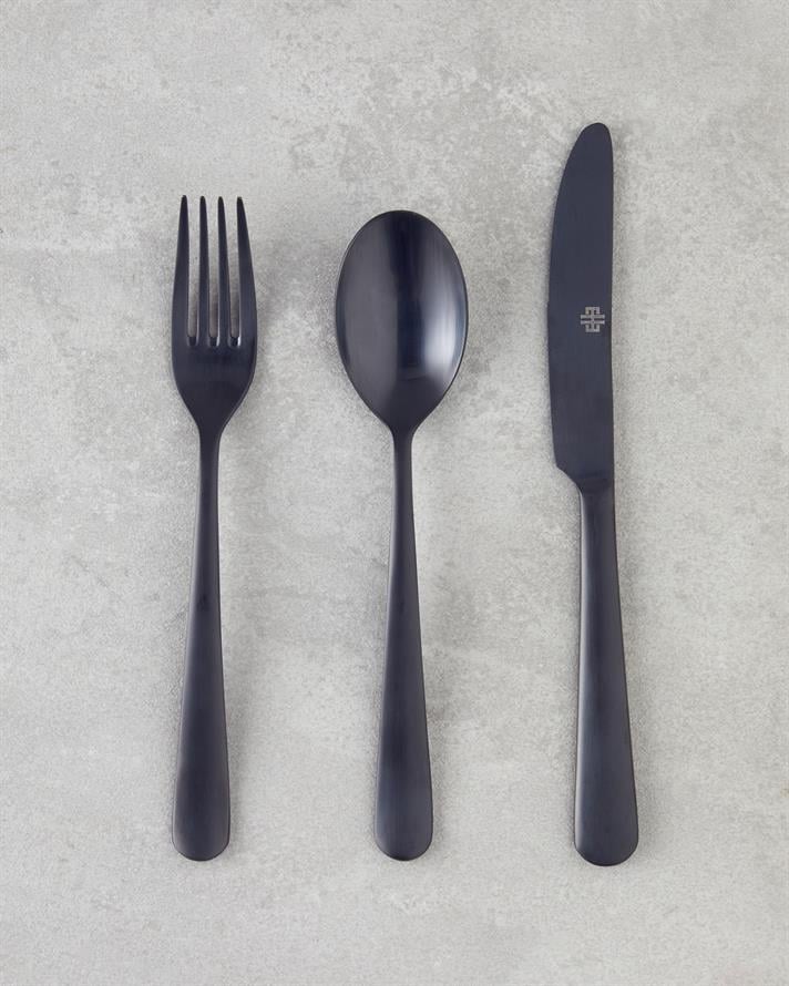 Leptis Paslanmaz Çelik Çatal Kaşık Bıçak Takımı 18 Parça 6 Kişilik Siyah