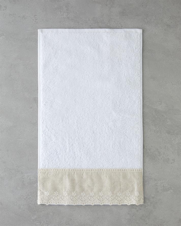 Linda Pamuklu Nakışlı El Havlusu 30x50 cm Beyaz