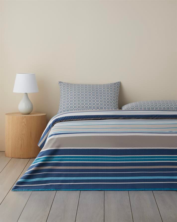 Line Motion Kolay Ütülenir Tek Kişilik Nevresim Takımı 160x220 cm Lacivert - Bej