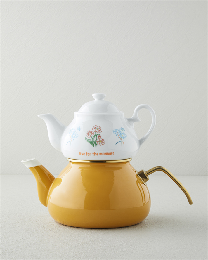 Linea Porselen Emaye Çaydanlık 0,85 + 2,2 L Hardal