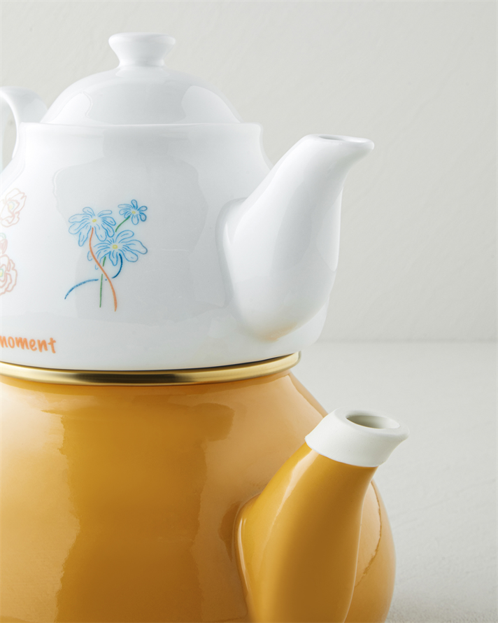 Linea Porselen Emaye Çaydanlık 0,85 + 2,2 L Hardal