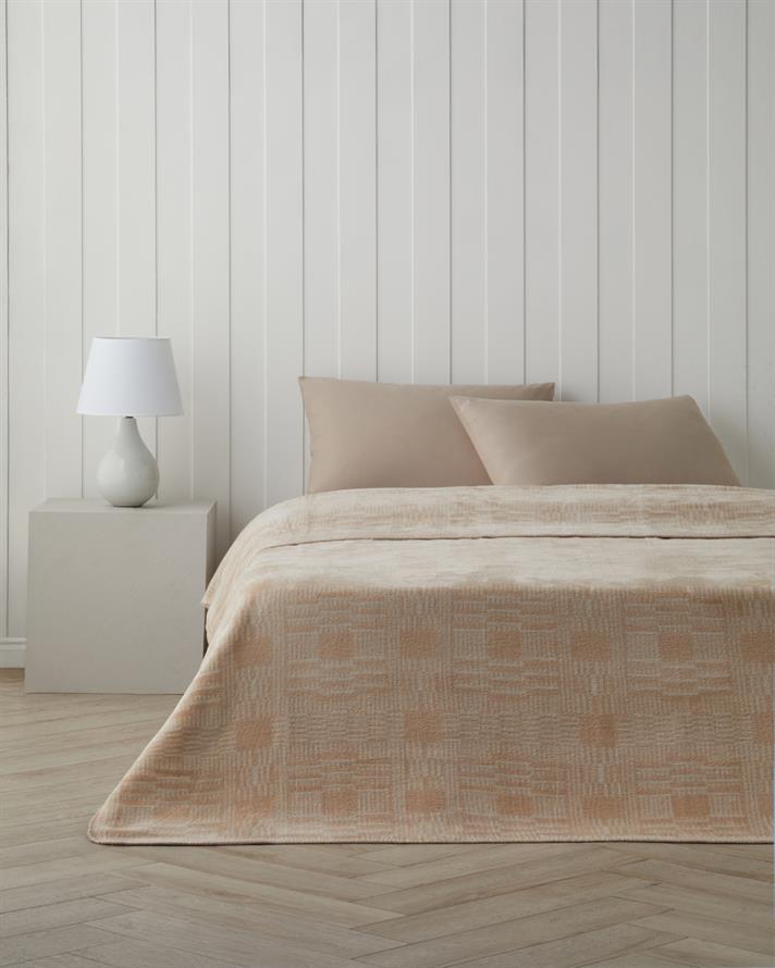 Linear Calm Pamuklu Çift Kişilik Battaniye 200x220 cm Ekru