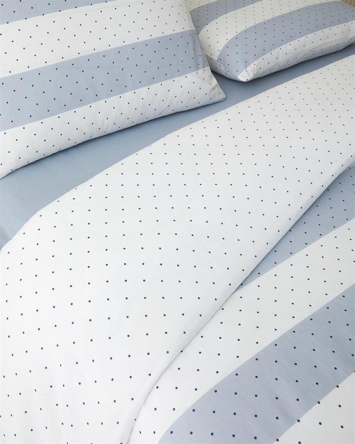 Lines & Dots Kolay Ütülenir Tek Kişilik Çarşaflı Nevresim Takımı 160x220 cm Mavi