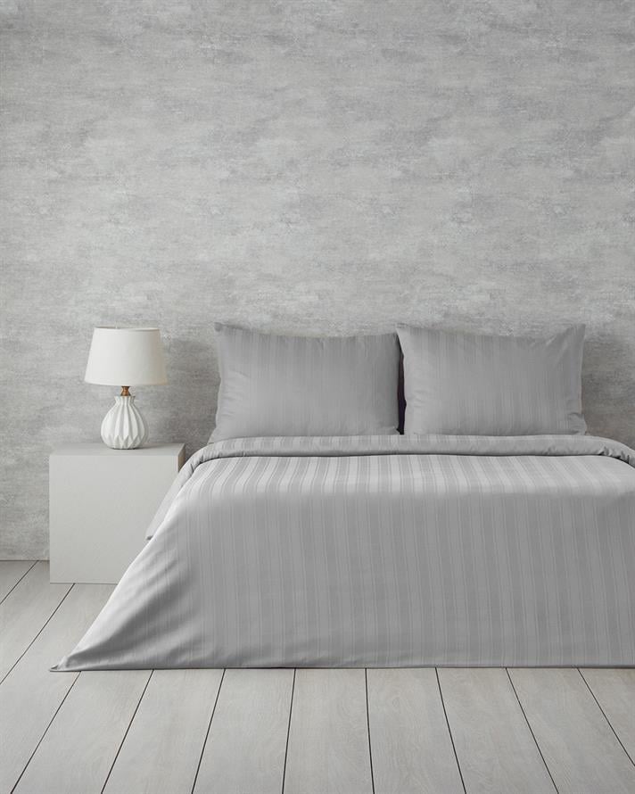 Lior Çizgili Pamuk Saten King Size Çarşaflı Nevresim Takımı 240x220 cm Gümüş