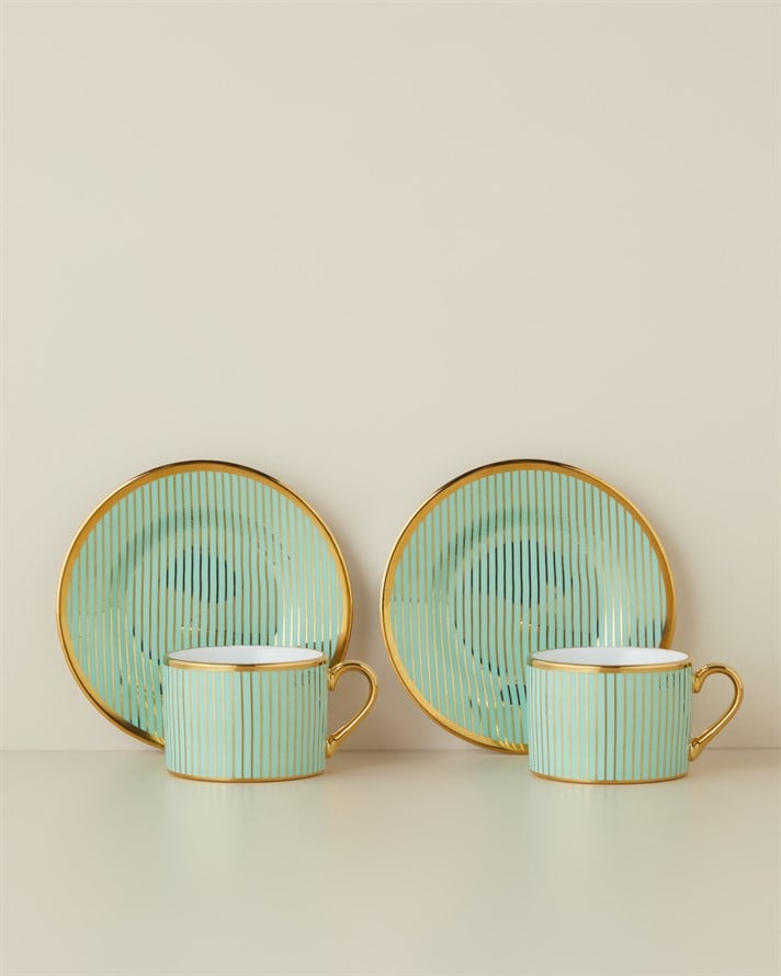 Livora New Bone China 4 Parça 2 Kişilik Çay Fincanı Takımı 220 ml Yeşil