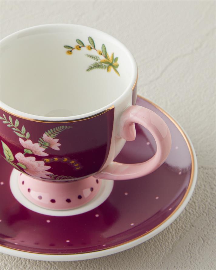 Loly New Bone China 4 Parça 2 Kişilik Kahve Fincan Takımı 100 ml Bordo