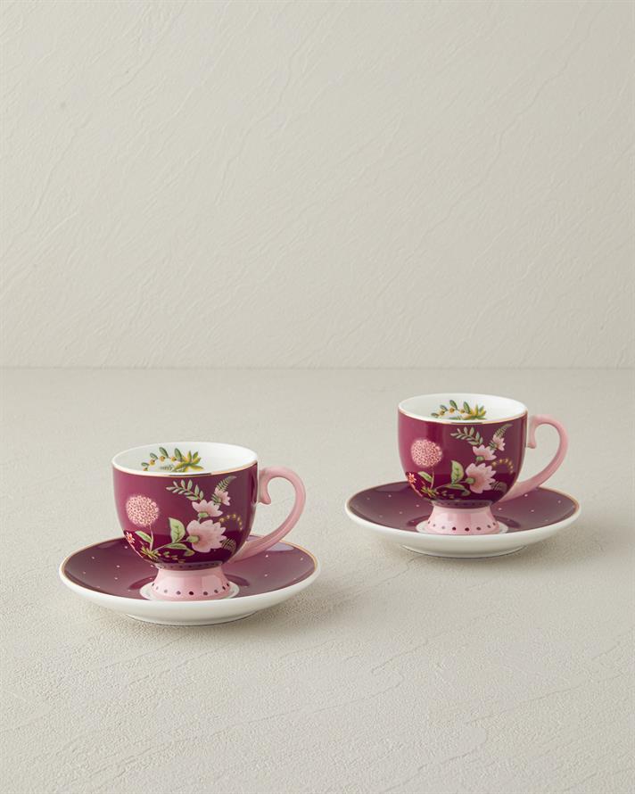 Loly New Bone China 4 Parça 2 Kişilik Kahve Fincan Takımı 100 ml Bordo
