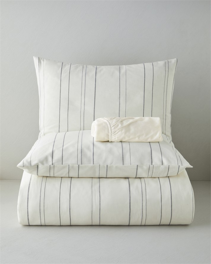 Loom & Line Pamuk İpliği Boyalı Çift Kişilik Çarşaflı Nevresim Takımı 200x220 cm Krem-Antrasit