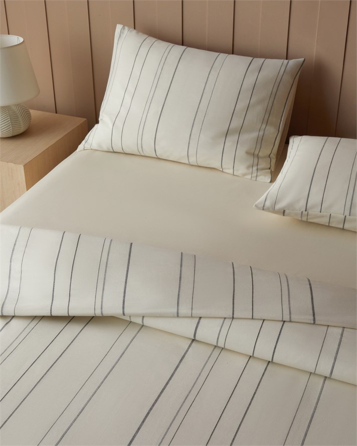 Loom & Line Pamuk İpliği Boyalı Çift Kişilik Çarşaflı Nevresim Takımı 200x220 cm Krem-Antrasit