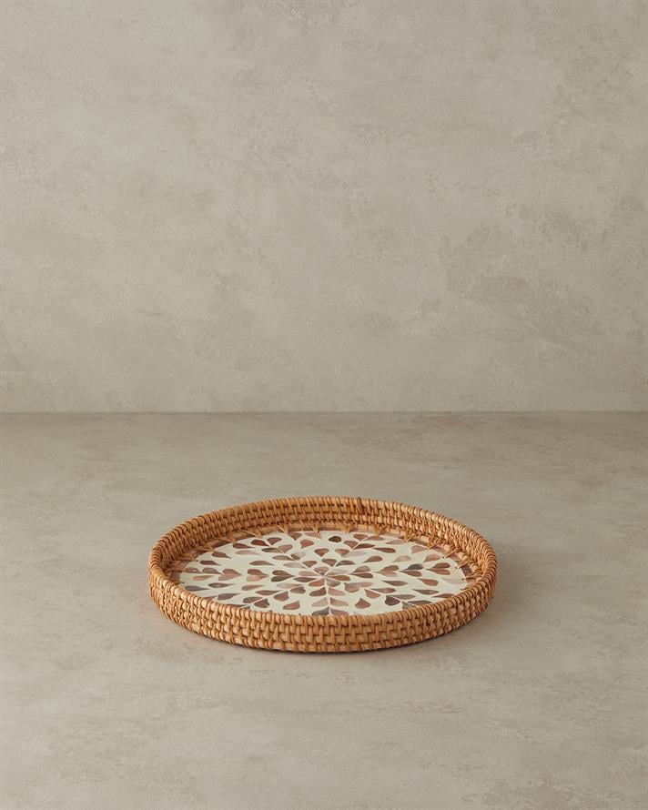 Louice Rattan Sedefli Tepsi Kahverengi