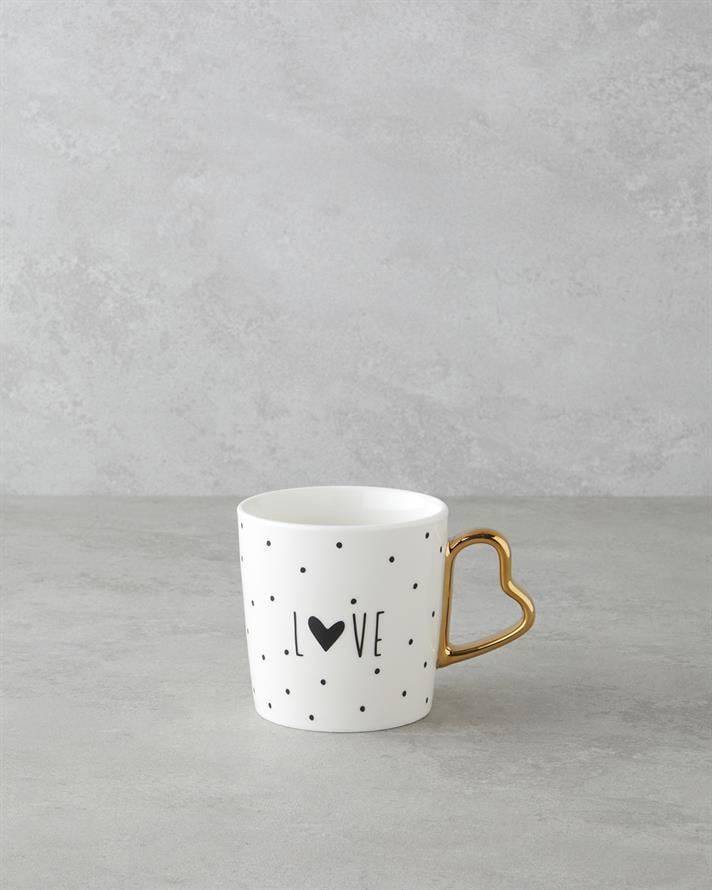 Love Day New Bone China Kupa 400 ml Siyah-Beyaz-Gold