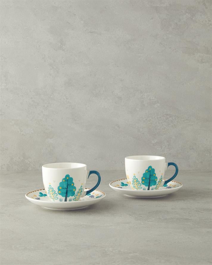 Love Jungle New Bone China Çay Fincanı Takımı 4 Parça 2 Kişilik Yeşil