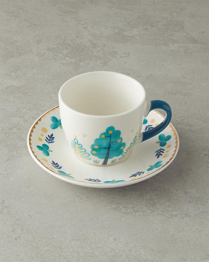 Love Jungle New Bone China Çay Fincanı Takımı 4 Parça 2 Kişilik Yeşil