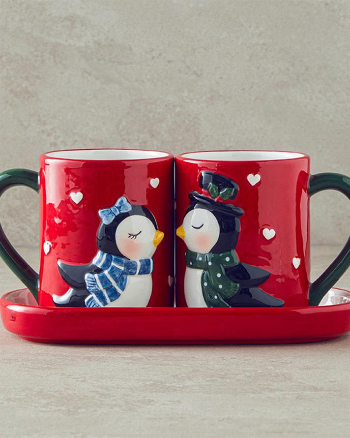 Lovely Penguins Dolomite 2li Yılbaşı Kupa 400 ml Kırmızı