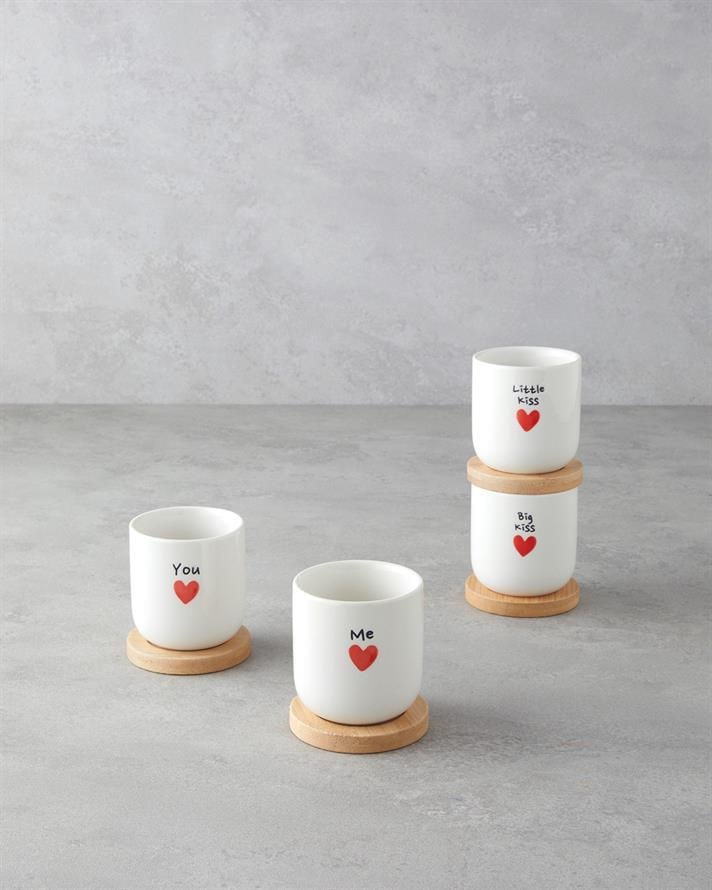 Lovely Stoneware 8 Parça 4 Kişilik Fincan 150 ml Kırmızı