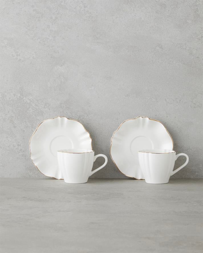 Lumen New Bone China 12 Parça 6 Kişilik Kahve Fincan Takımı 90 ml Beyaz-Gold