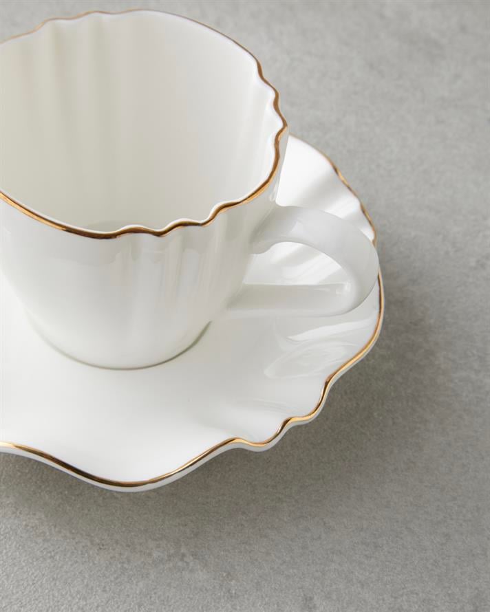 Lumen New Bone China 12 Parça 6 Kişilik Kahve Fincan Takımı 90 ml Beyaz-Gold