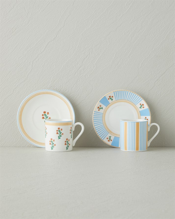 Lumina New Bone China 4 Parça 2 Kişilik Kahve Fincan Takımı 80 ml Sarı