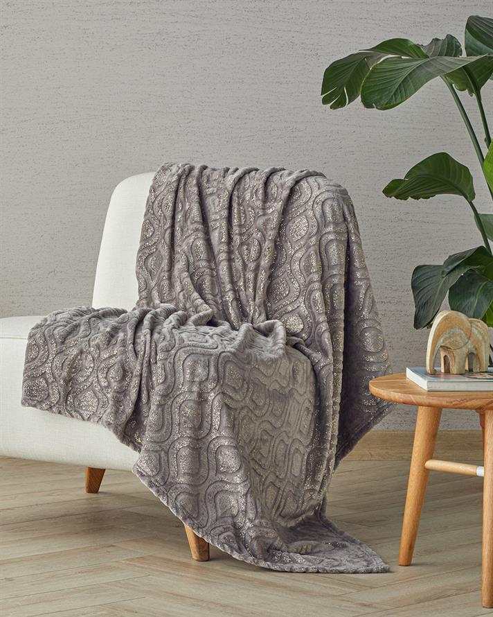 Luminance Varak Baskılı Pelüş Tv Battaniye 120x160 cm Gri