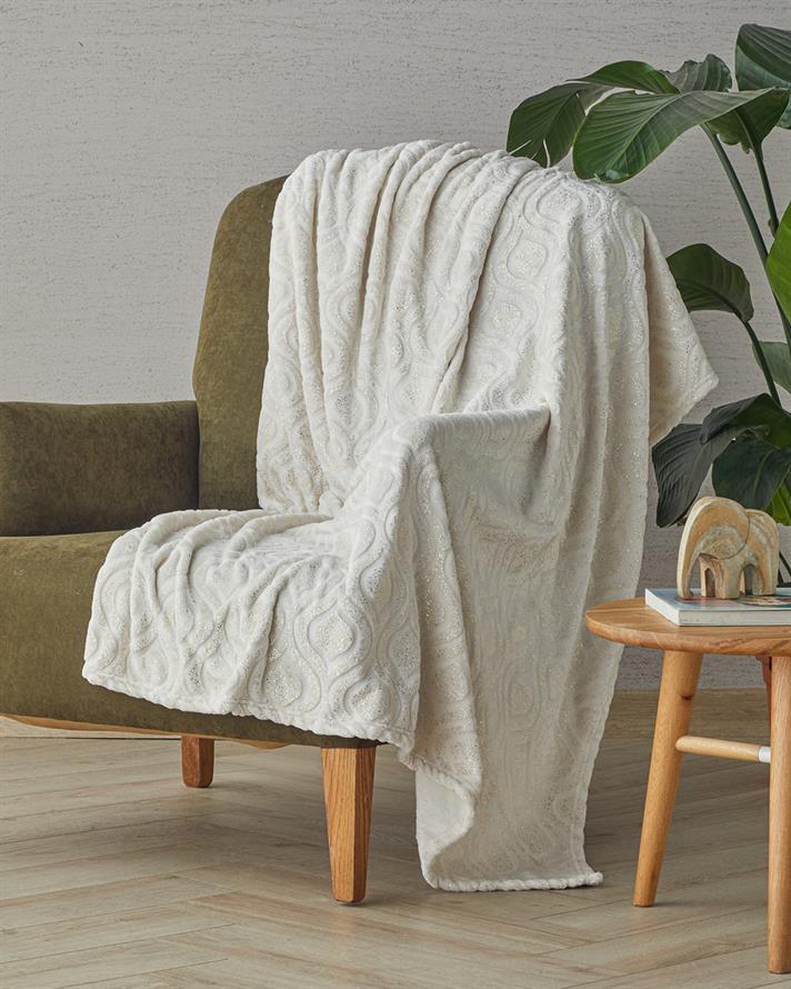 Luminance Varak Baskılı Pelüş Tv Battaniye 120x160 cm Krem