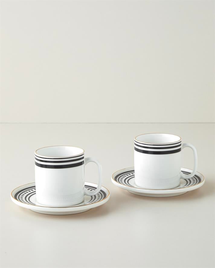 Luminous White Bone Porselen 4 Parça 2 Kişilik Çay Fincanı Takımı 180 ml Siyah-Beyaz-Gold