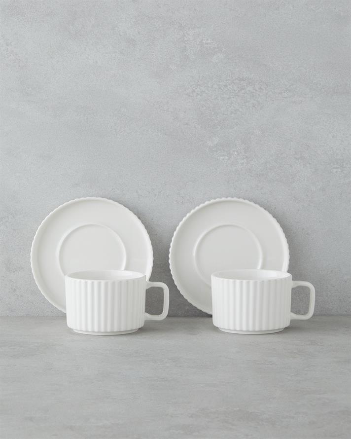 Lunara Porselen 4 Parça 2 Kişilik Çay Fincanı Takımı 220 ml Beyaz