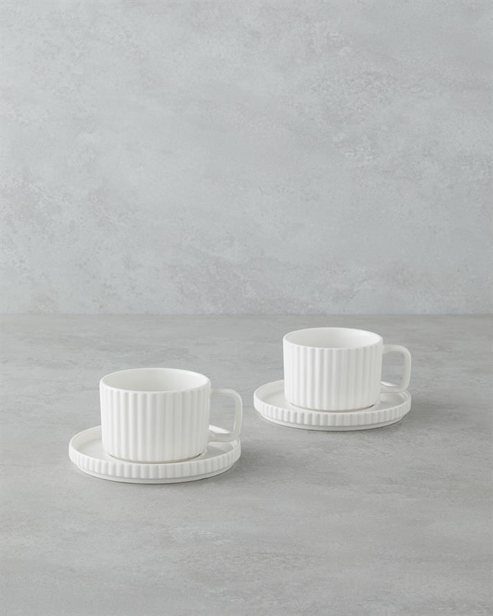 Lunara Porselen 4 Parça 2 Kişilik Çay Fincanı Takımı 220 ml Beyaz
